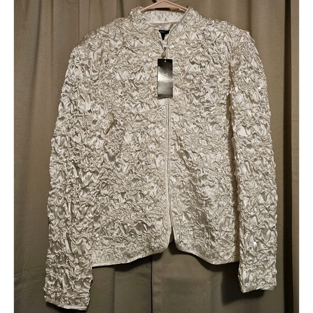 Vintage JBS Ivory High Texture Crinkle Ribbon Eveningwear Jacket Women's Large